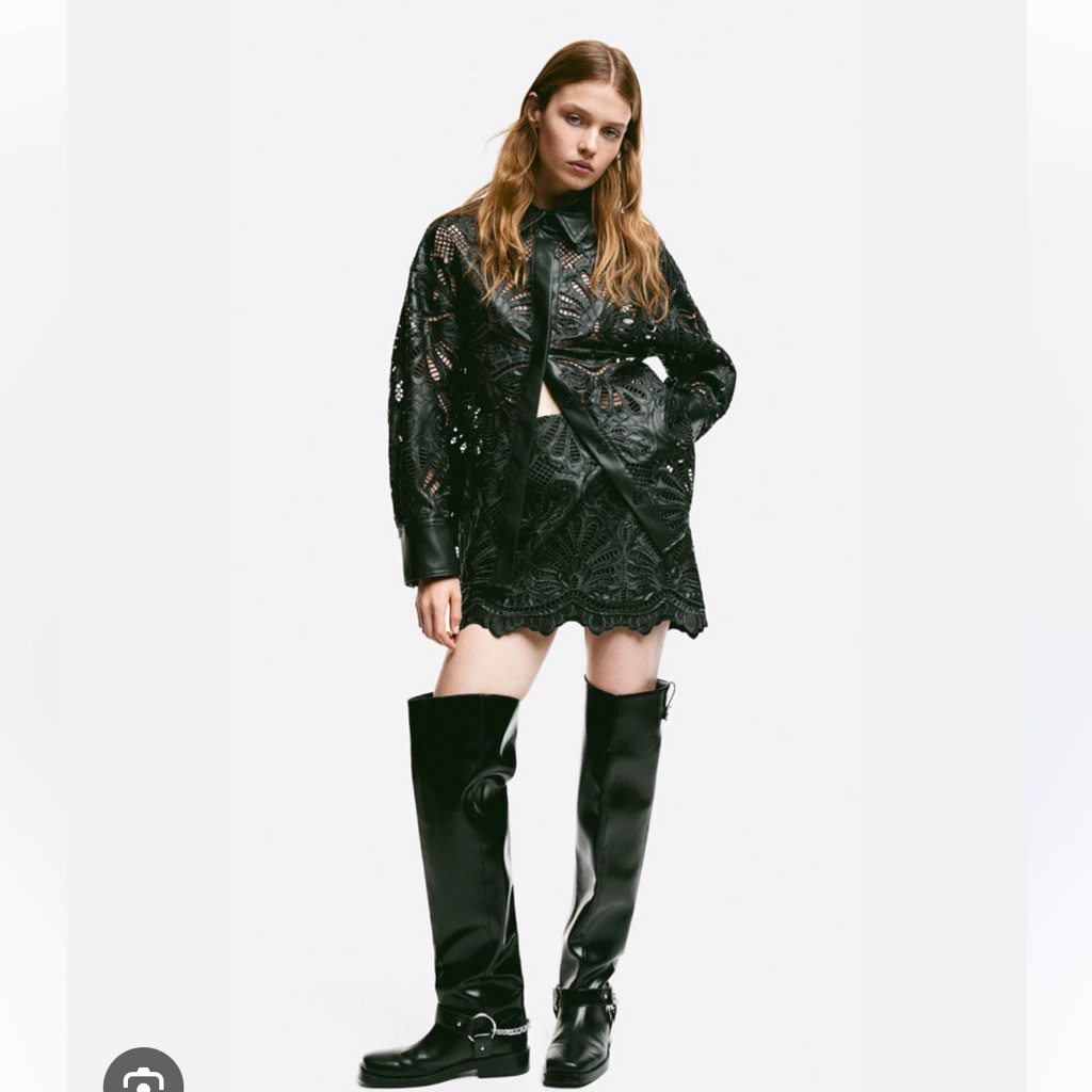 H&M Embroidered Faux Leather Mini Skirt